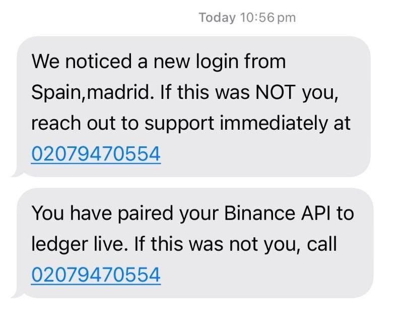 Пользователи Binance столкнулись с новой волной фишинговых SMS